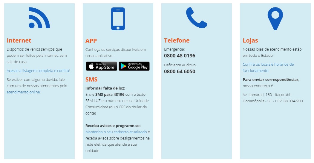 CANAIS DE ATENDIMENTO CELESC ATUALIZADOS